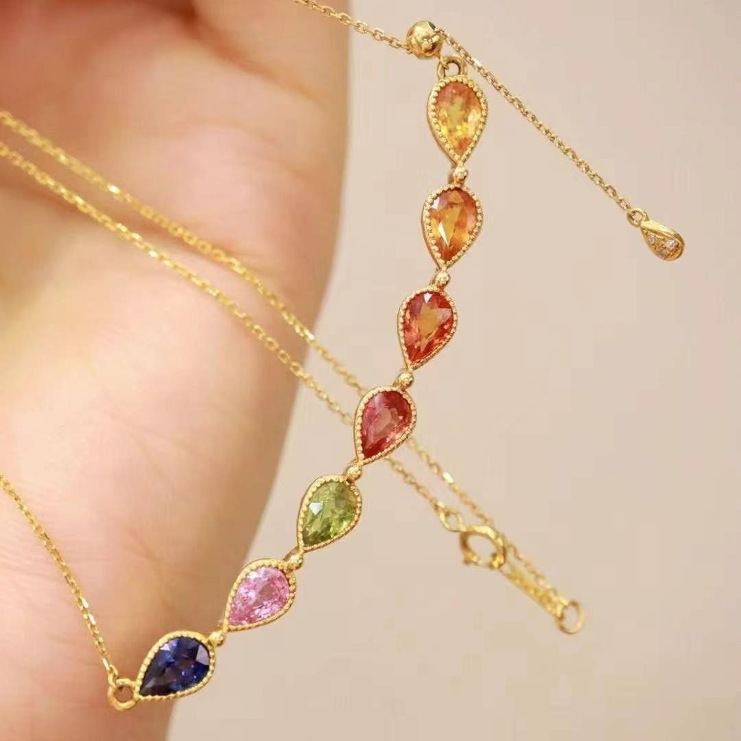 14k Gold 4.81 Ctw Natural Sapphire & Diamond Necklace - 6