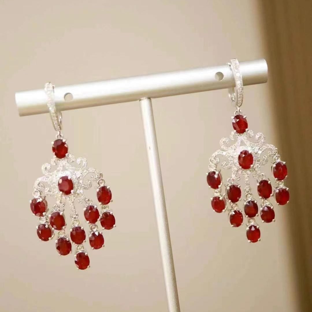 14k Gold 8.83 Ctw Natural Ruby & Diamond Earrings - 2