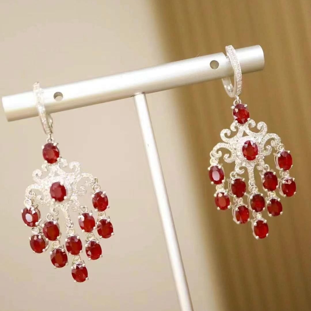 14k Gold 8.83 Ctw Natural Ruby & Diamond Earrings - 3