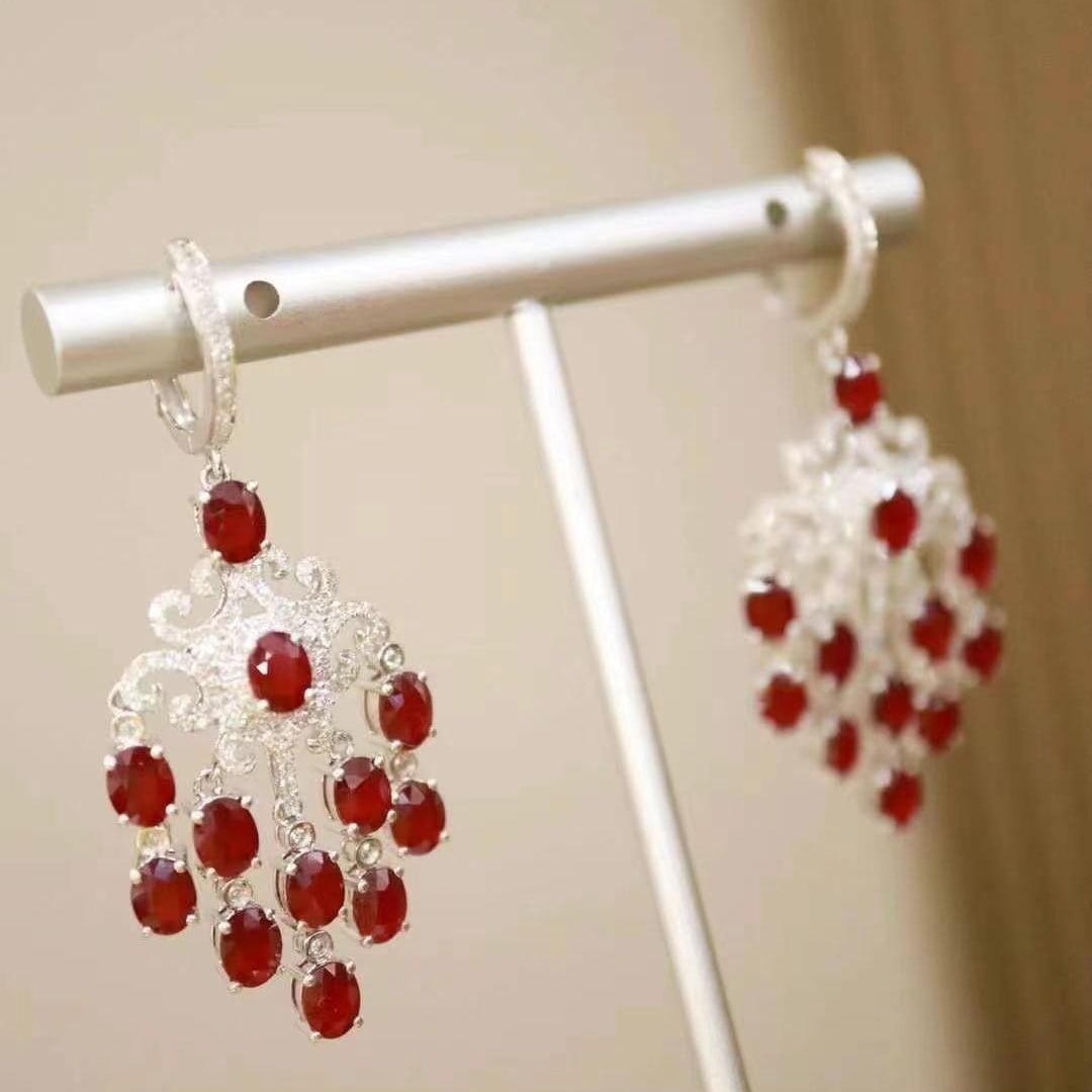 14k Gold 8.83 Ctw Natural Ruby & Diamond Earrings - 4