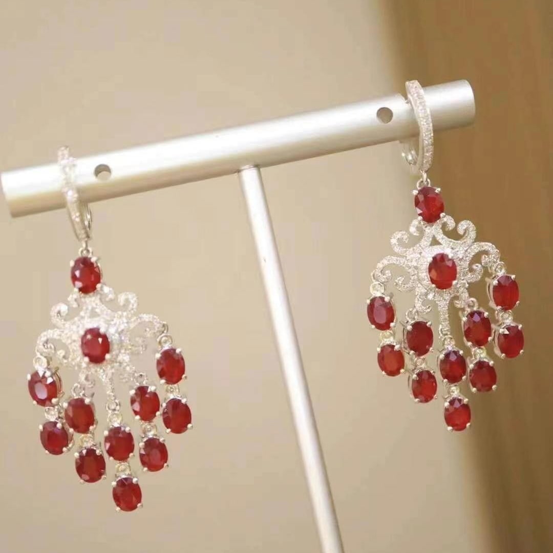 14k Gold 8.83 Ctw Natural Ruby & Diamond Earrings - 5