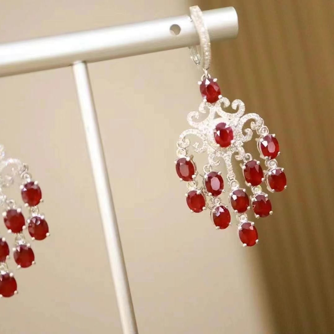 14k Gold 8.83 Ctw Natural Ruby & Diamond Earrings - 6