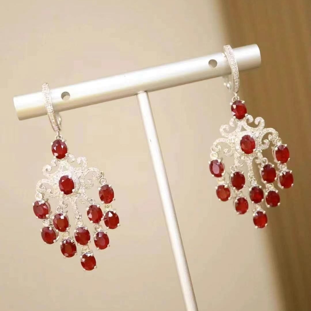 14k Gold 8.83 Ctw Natural Ruby & Diamond Earrings - 7