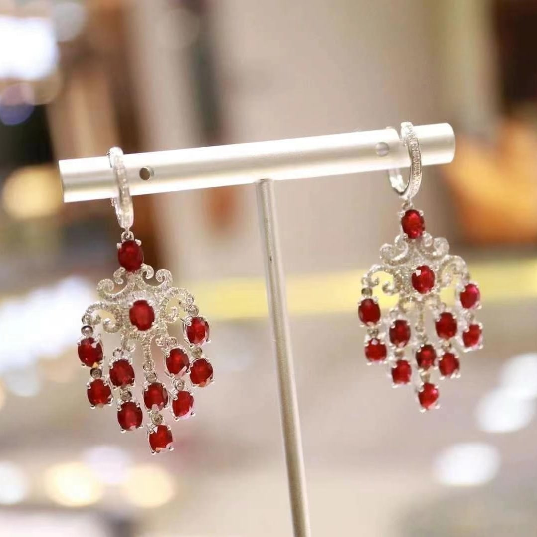 14k Gold 8.83 Ctw Natural Ruby & Diamond Earrings - 9
