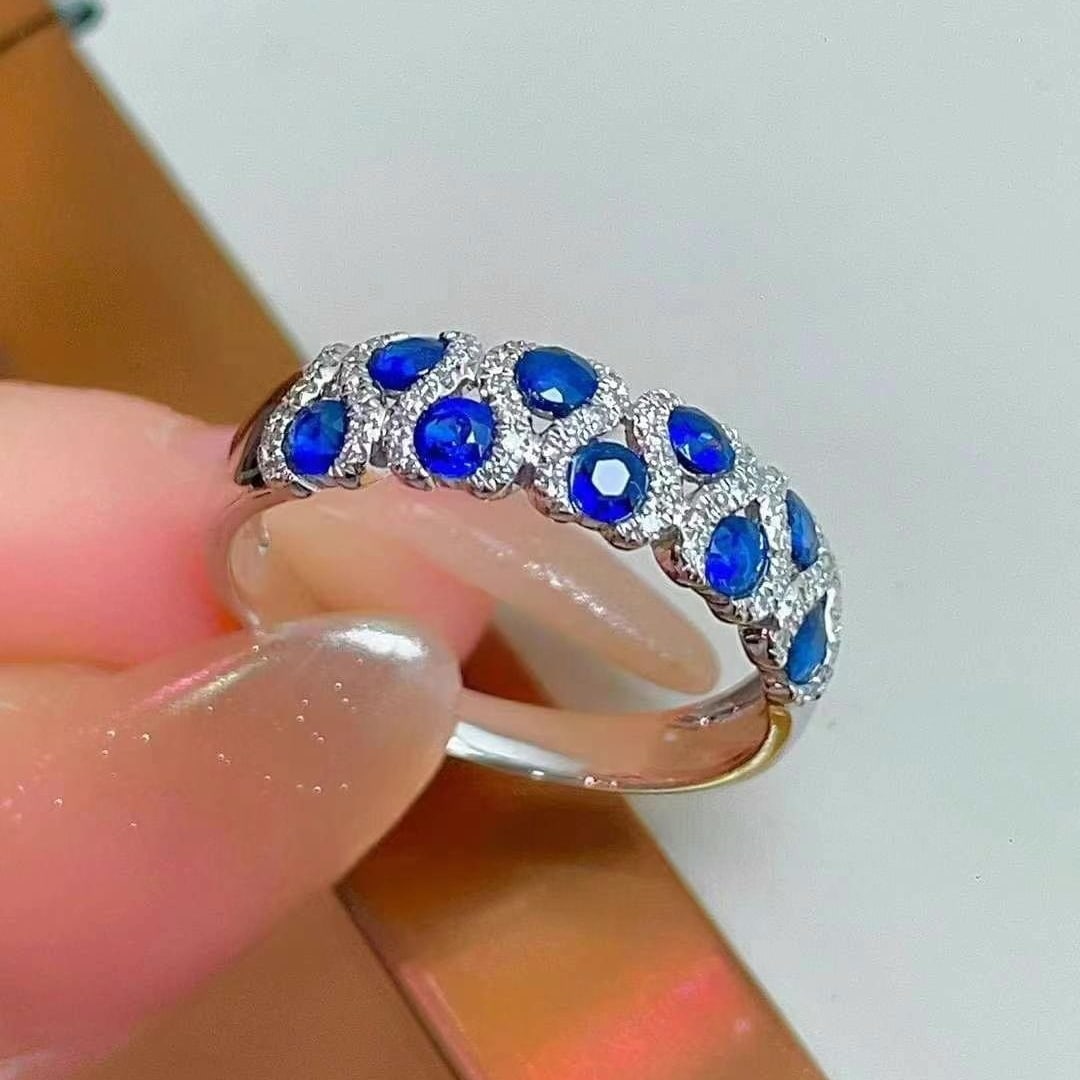 14k Gold 0.72 Ct Natural Sapphire & Diamond Ring - 4