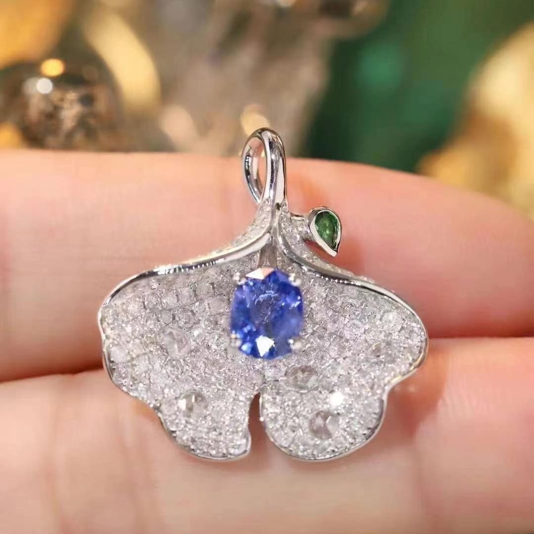 14k Gold 2.49 Ctw Natural Sapphire & Diamond Pendant( Without Chain ) - 2