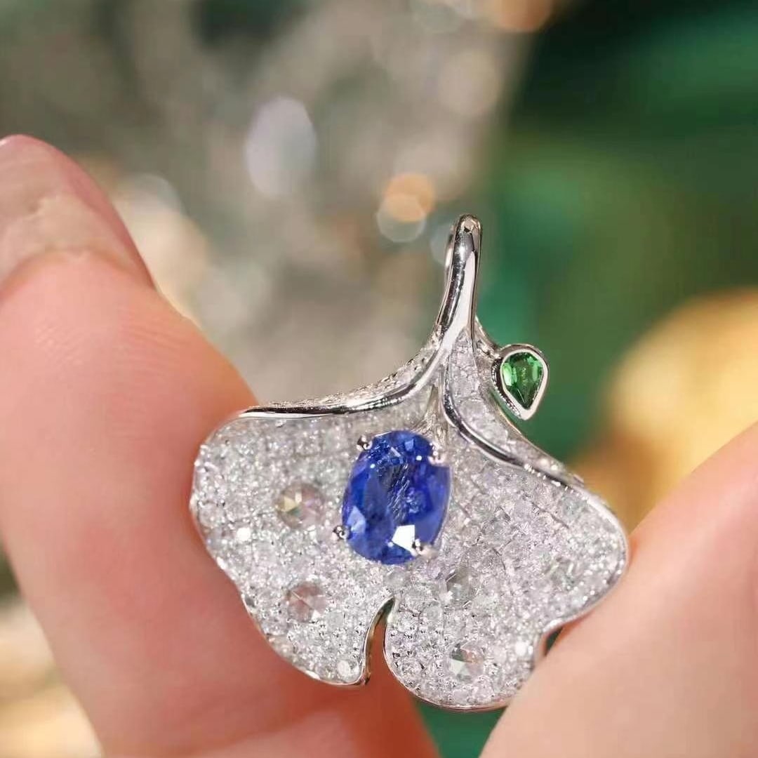 14k Gold 2.49 Ctw Natural Sapphire & Diamond Pendant( Without Chain ) - 3