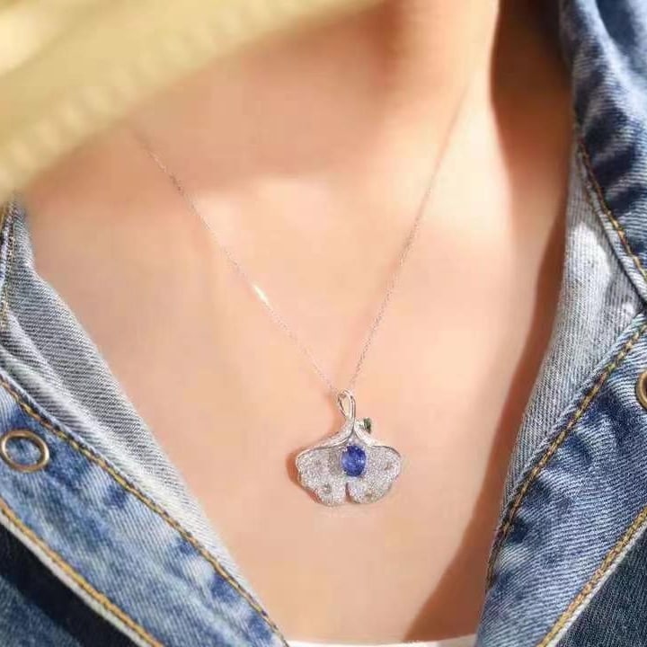 14k Gold 2.49 Ctw Natural Sapphire & Diamond Pendant( Without Chain ) - 4