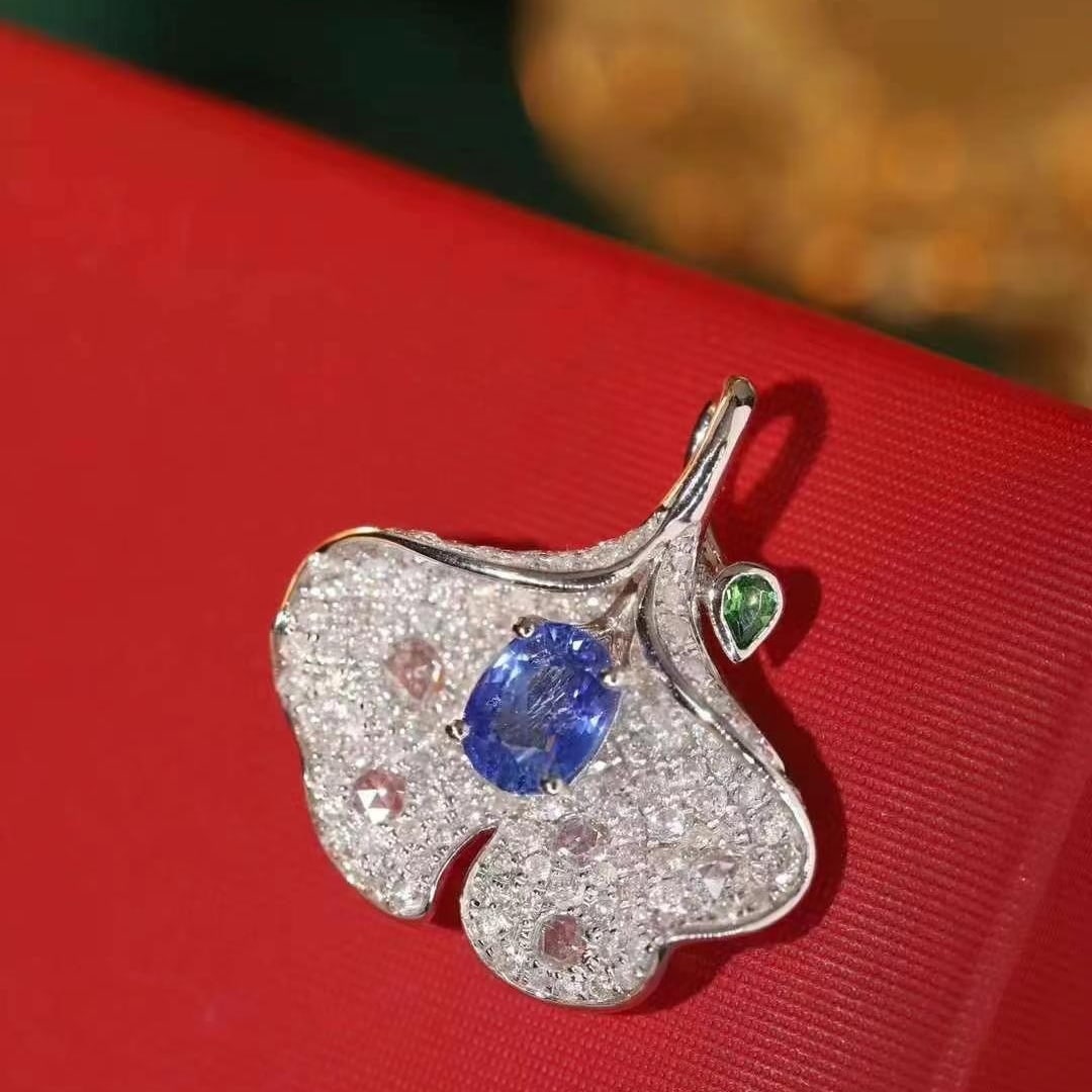 14k Gold 2.49 Ctw Natural Sapphire & Diamond Pendant( Without Chain ) - 5