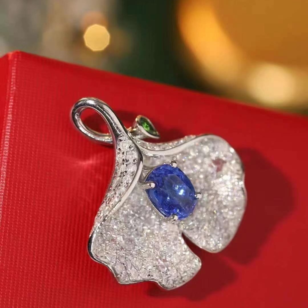 14k Gold 2.49 Ctw Natural Sapphire & Diamond Pendant( Without Chain ) - 6