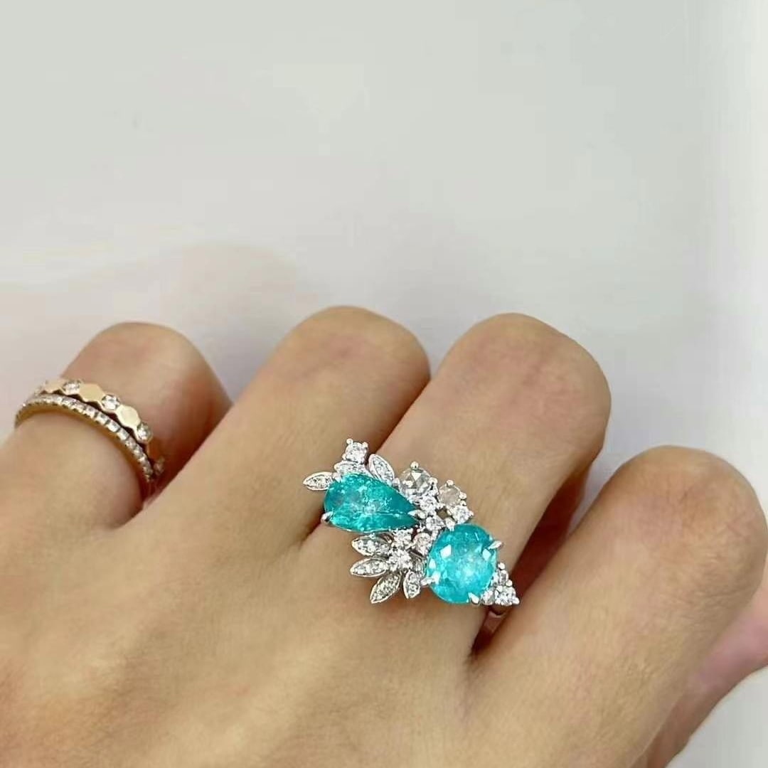 14k Gold 2.2 Ctw Natural Paraiba Tourmaline & Diamond Ring - 3