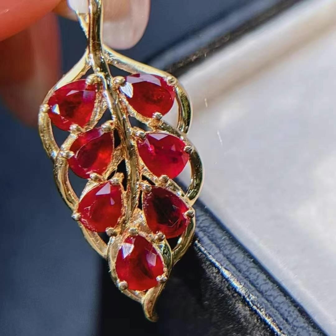 14k Gold 1.95 Ct Vivid Red Natural Ruby Pendant( Without Chain ) - 2