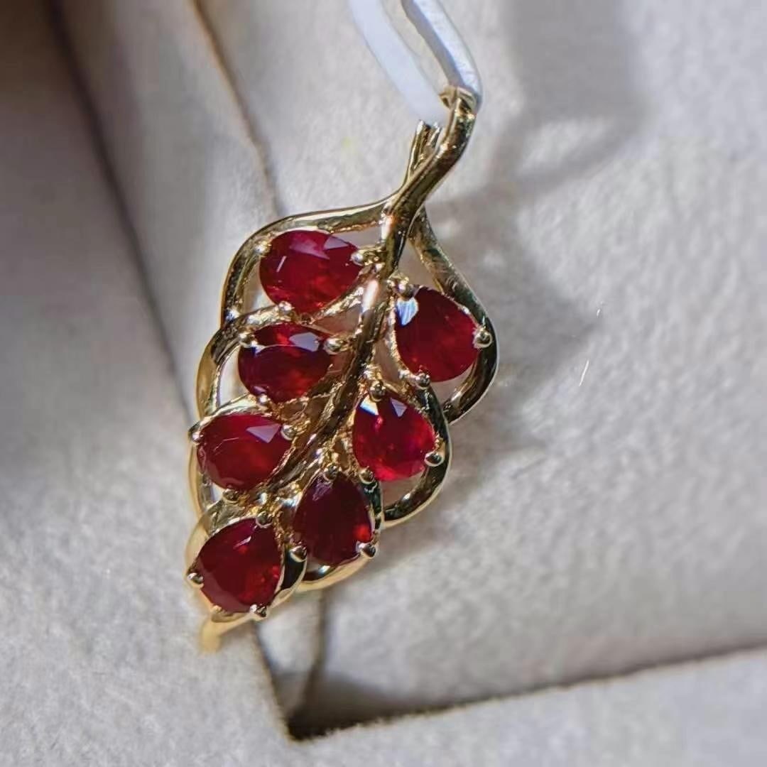 14k Gold 1.95 Ct Vivid Red Natural Ruby Pendant( Without Chain ) - 4