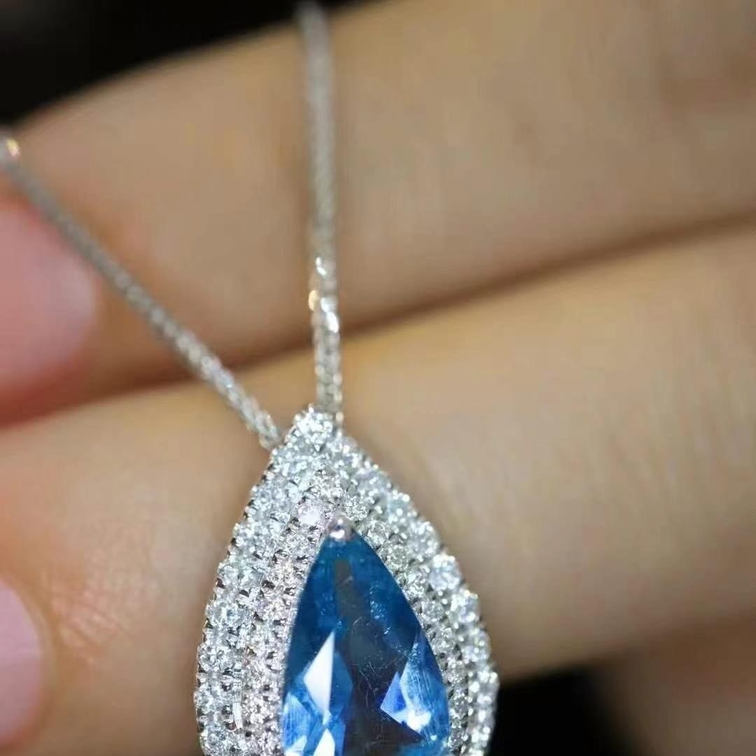 14k Gold 1.54 Ctw Natural Aquamarine & Diamond Pendant( Without Chain ) - 2