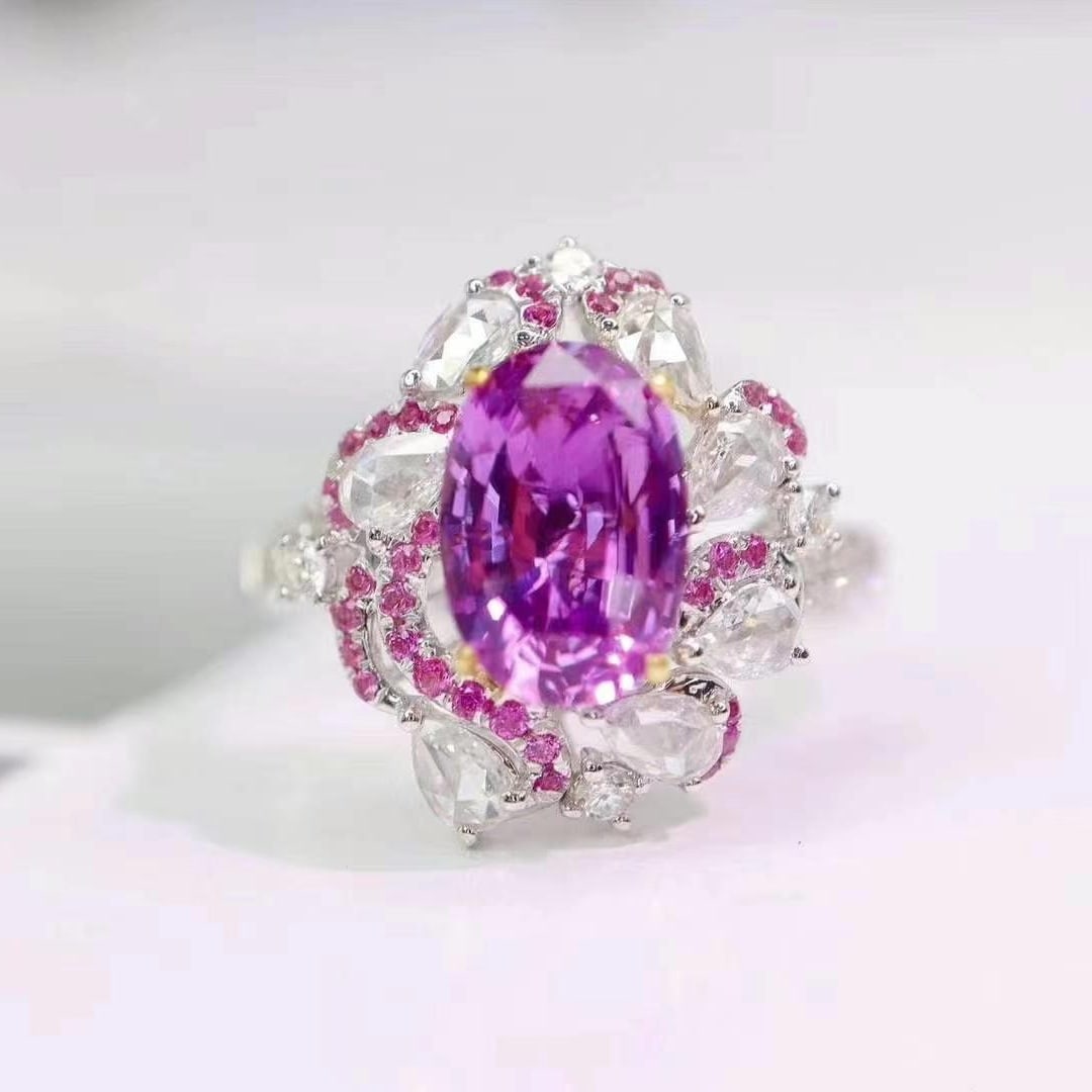 14k Gold 2.45 Ctw Natural Sapphire & Diamond Ring: Ref:230949109 // gold content:14k gold // ring size:7. 25us // // main gemstone:sapphire // shape:oval // carat weight:1. 8ct // color:purple // treatment:natural // // adjacent gemstone 2 : diamond /