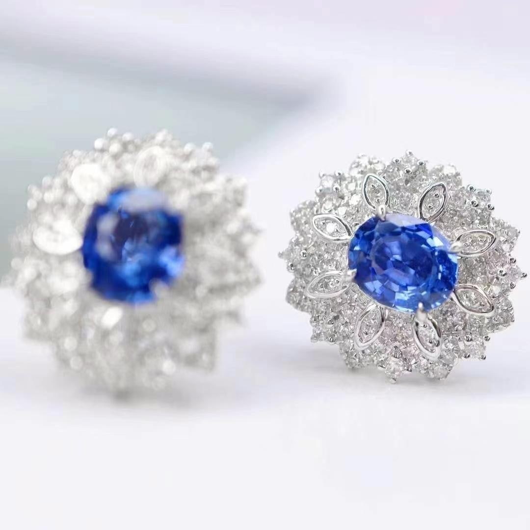 14k Gold 2.26 Ctw Natural Sapphire & Diamond Earrings - 3