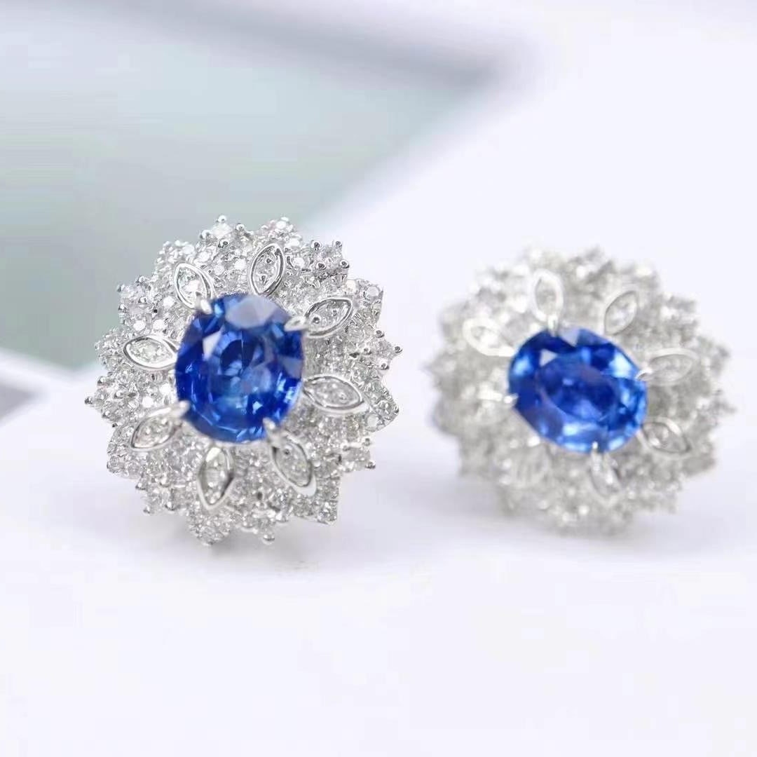 14k Gold 2.26 Ctw Natural Sapphire & Diamond Earrings - 4