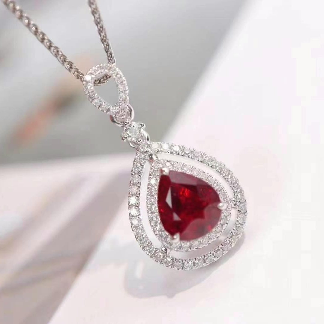 14k Gold 1.86 Ctw Natural Ruby & Diamond Pendant( Without Chain ) - 2