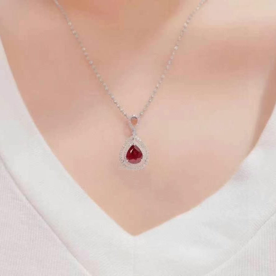 14k Gold 1.86 Ctw Natural Ruby & Diamond Pendant( Without Chain ) - 5