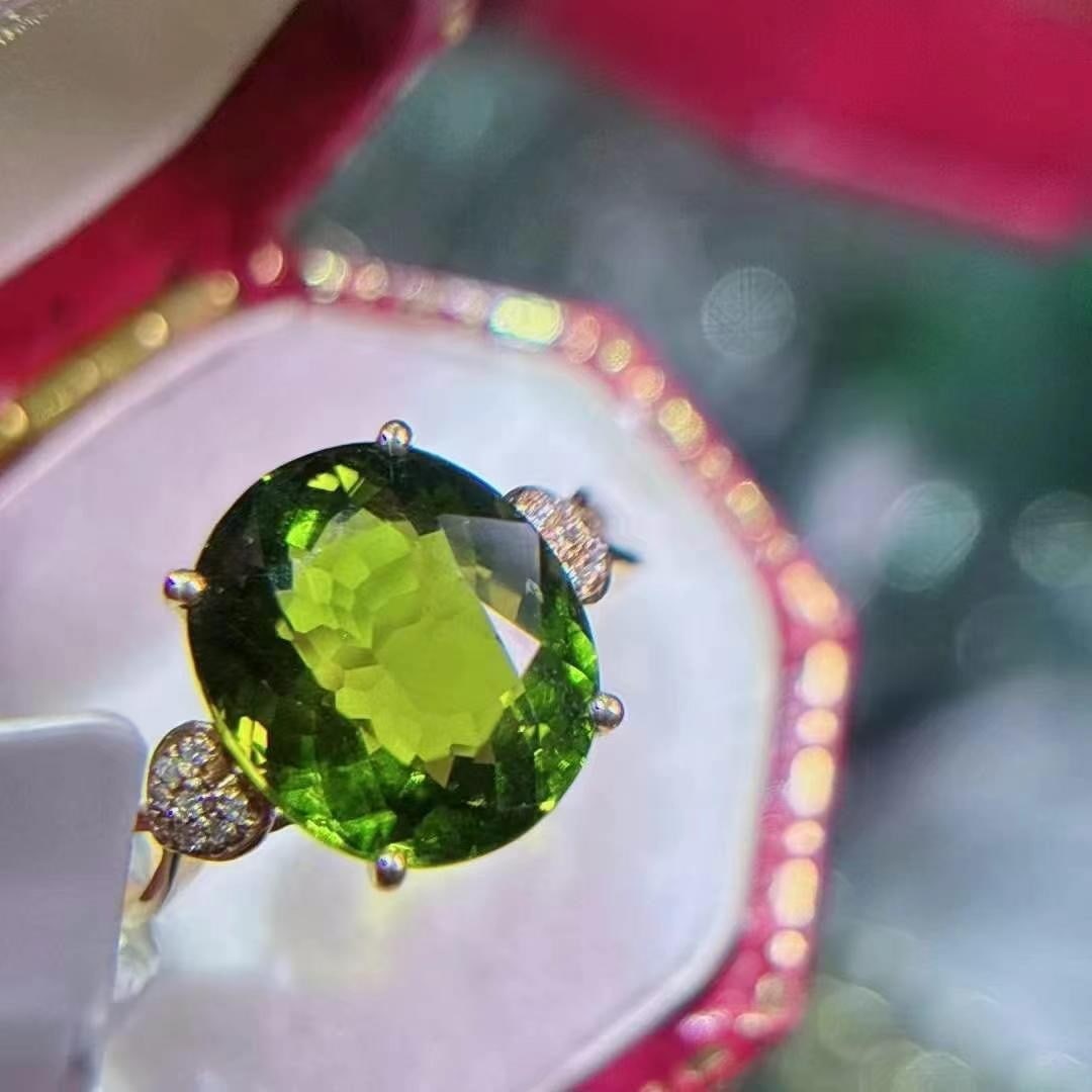 14k Gold 3 Ct Natural Tourmaline & Diamond Ring - 2