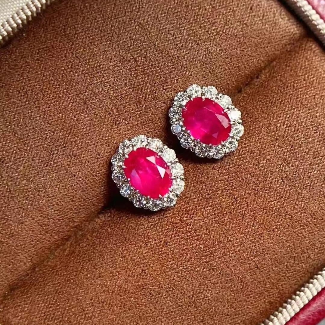 14k Gold 2.76 Ctw Natural Ruby & Diamond Earrings - 6