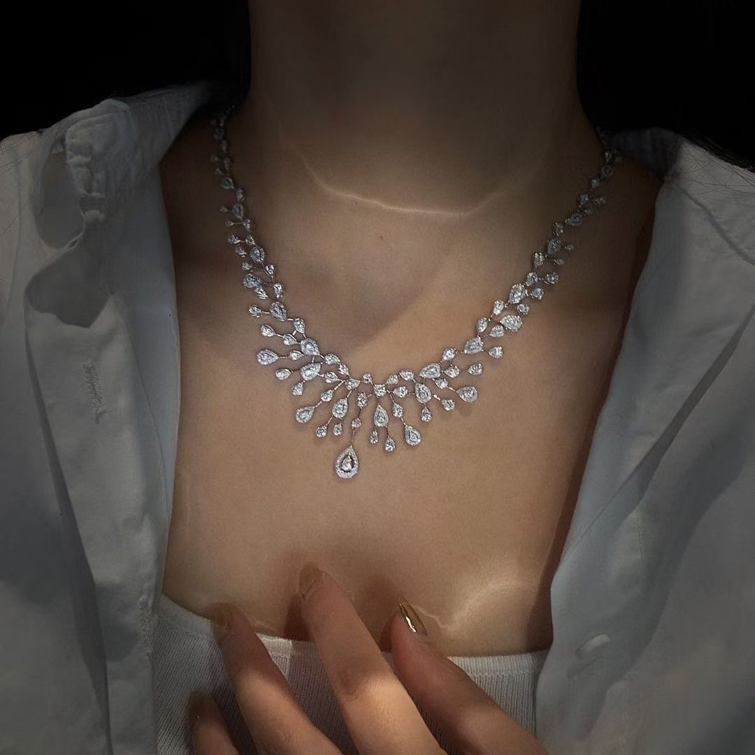 14k Gold 6.8 Ct Natural H Diamond Necklace - 2