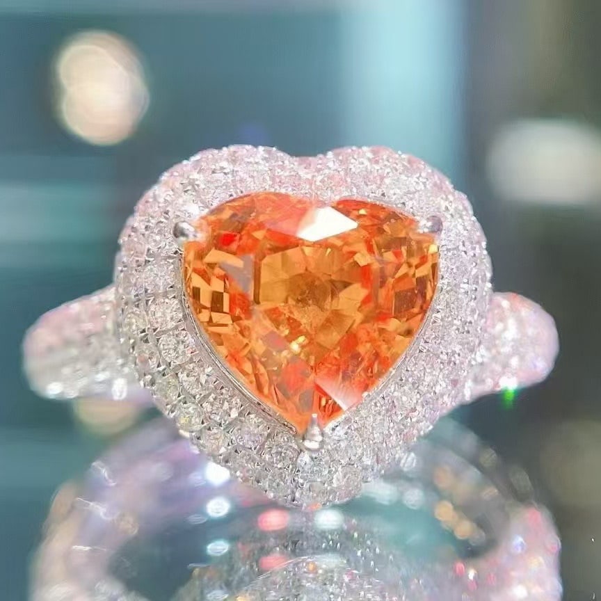 14k Gold 4.52 Ctw Natural Spessartine & Diamond Ring - 2