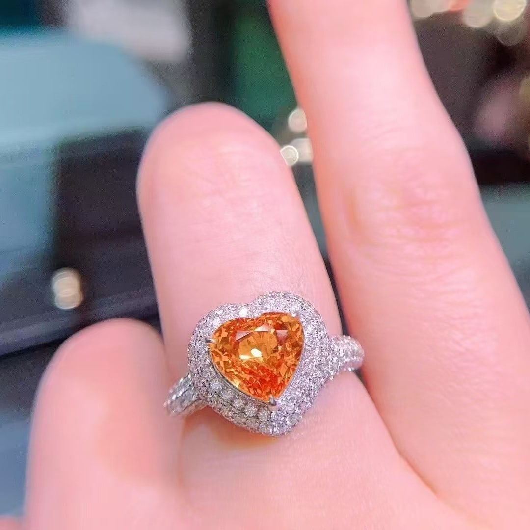 14k Gold 4.52 Ctw Natural Spessartine & Diamond Ring - 7