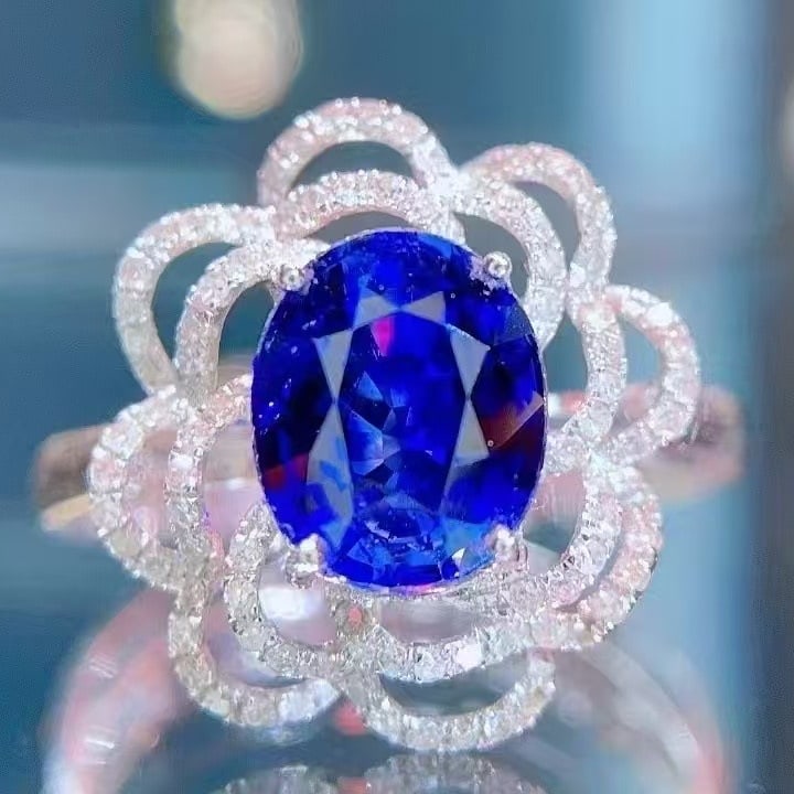 14k Gold 2.18 Ct Natural Sapphire & Diamond Ring: Ref:230949126 // gold content:14k gold // ring size:7. 25us // // main gemstone:sapphire // shape:oval // carat weight:2. 18ct // color:royal blue // treatment:natural // // adjacent gemstone 2 : diam