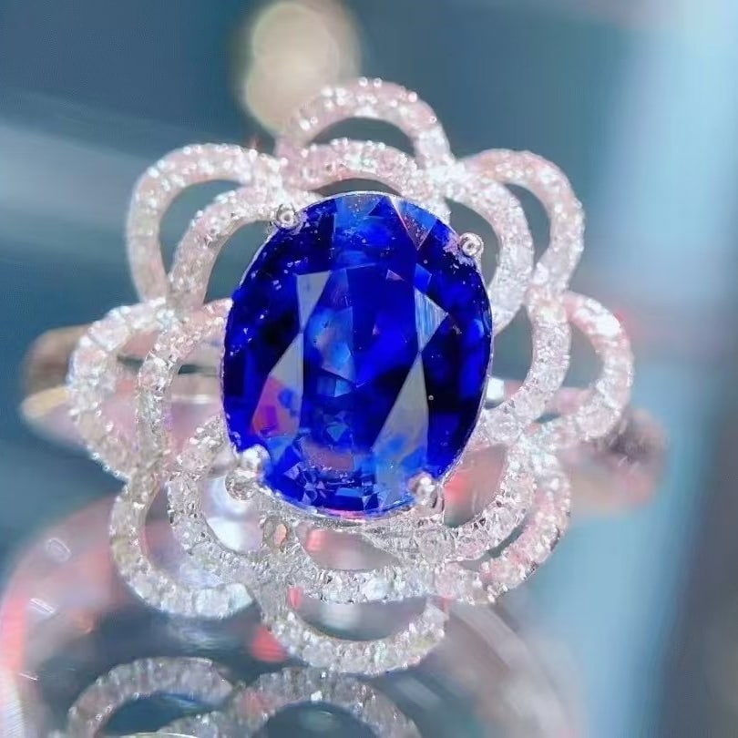 14k Gold 2.18 Ct Natural Sapphire & Diamond Ring - 7