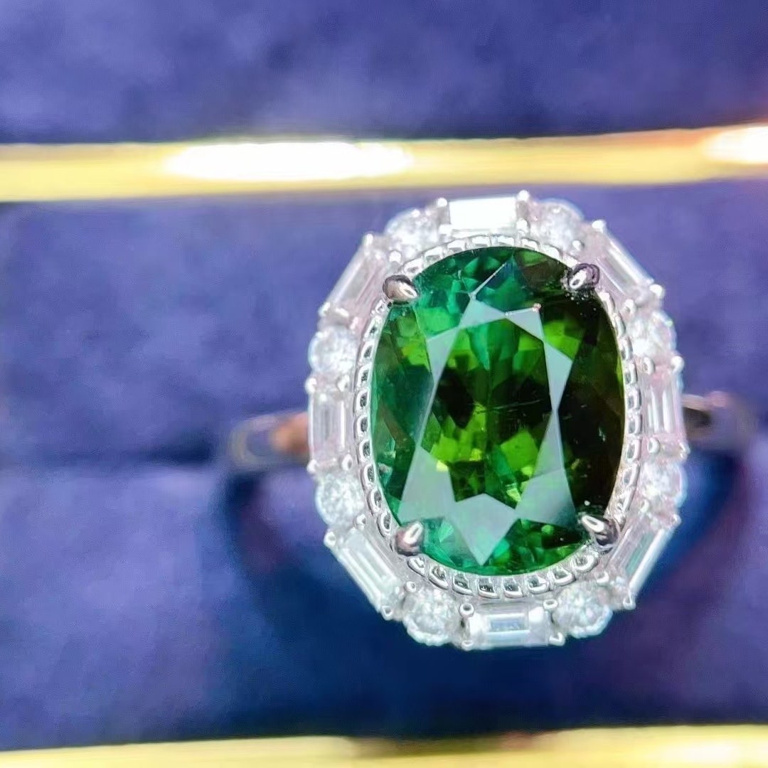 14k Gold 2.86 Ct Natural Tourmaline & Diamond Ring - 4