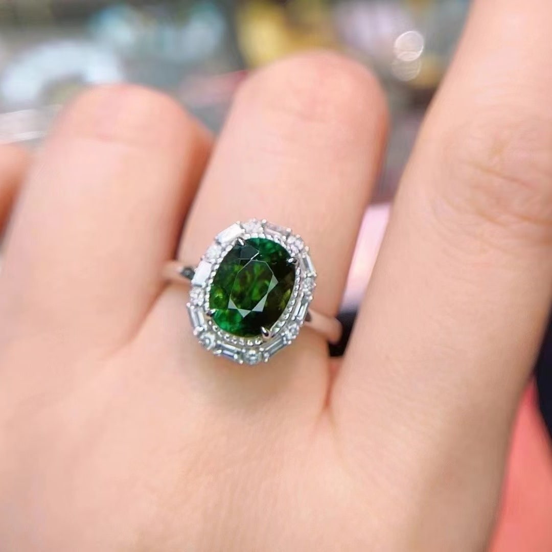 14k Gold 2.86 Ct Natural Tourmaline & Diamond Ring - 9