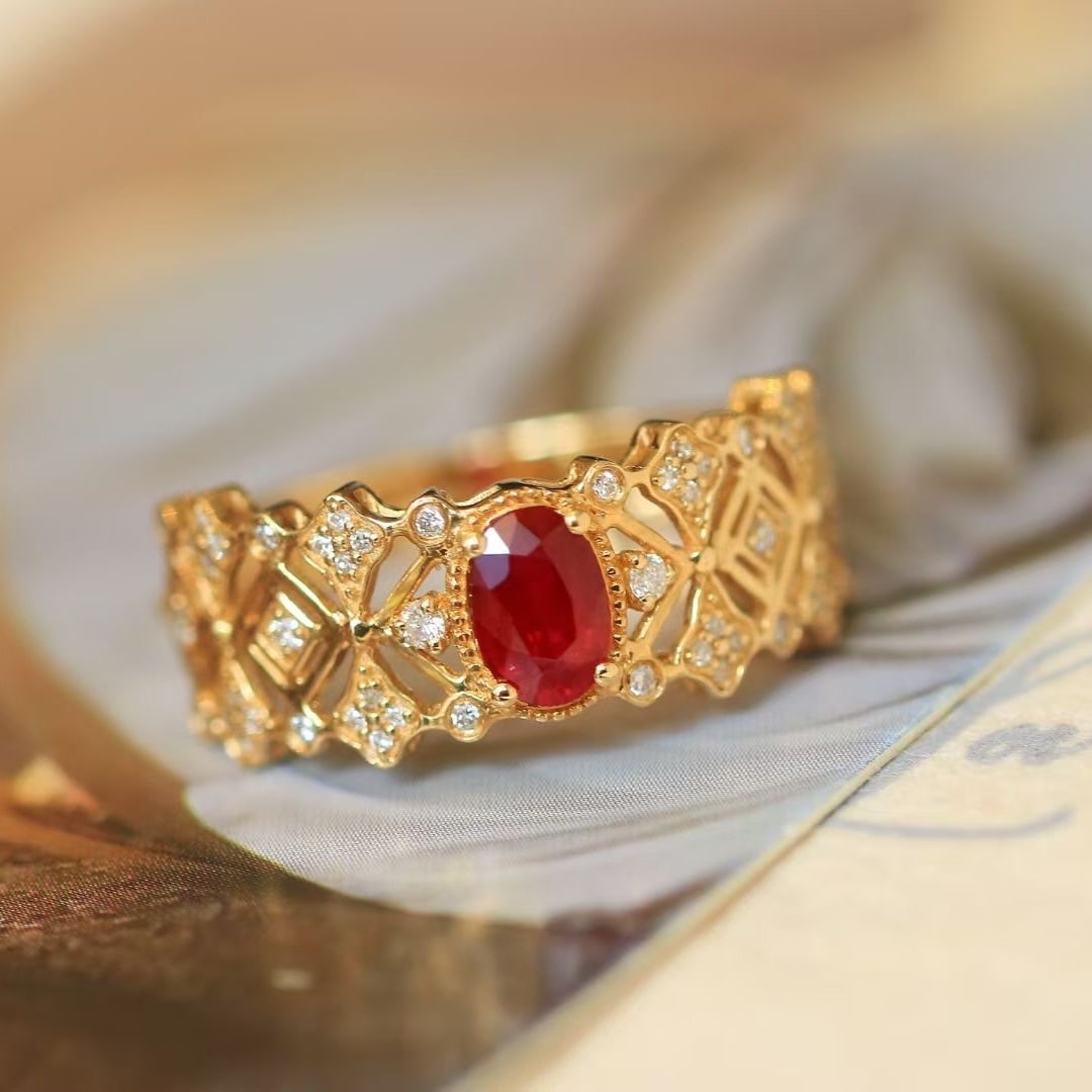 14k Gold 0.72 Ctw Natural Ruby & Diamond Ring - 2