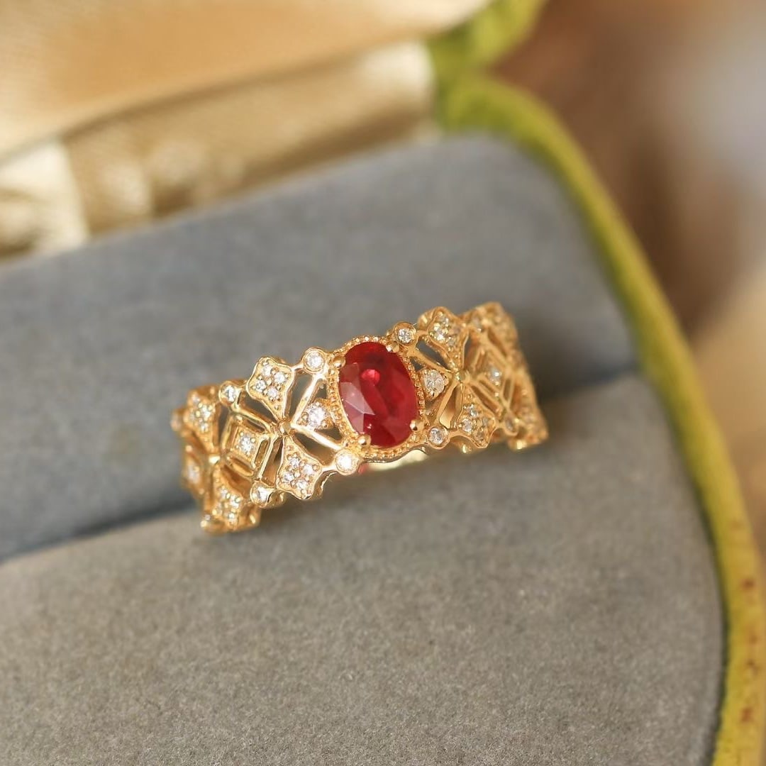 14k Gold 0.72 Ctw Natural Ruby & Diamond Ring - 4