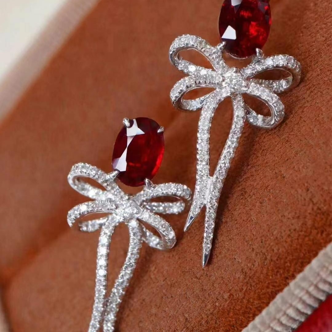 14k Gold 1.59 Ctw Natural Ruby & Diamond Earrings - 4