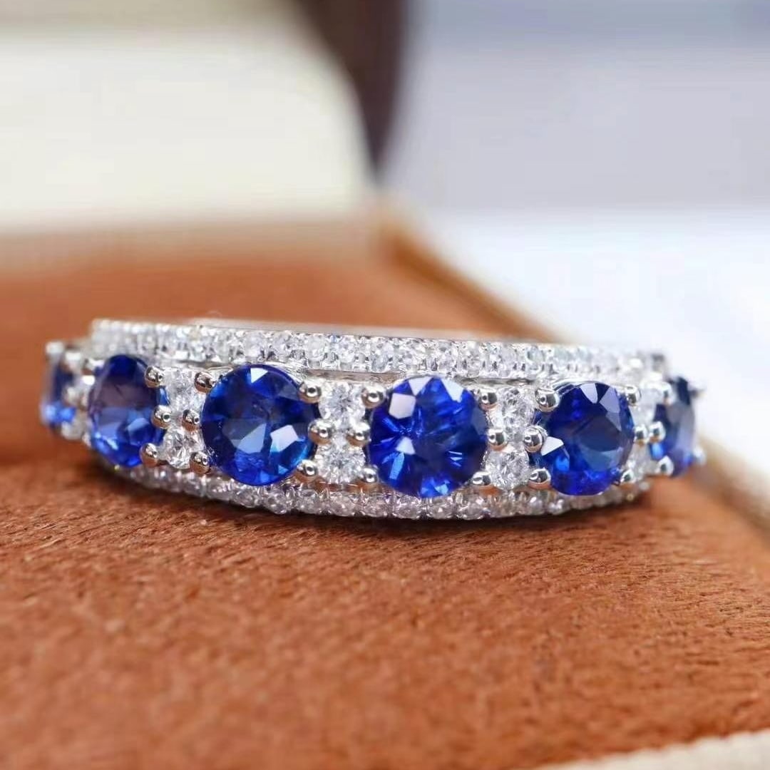 14k Gold 1.54 Ctw Natural Sapphire & Diamond Ring: Ref:230949136 // gold content:14k gold // ring size:7. 25us // // main gemstone:sapphire // shape:round // carat weight:1. 3ct // color:royal blue // treatment:natural // cut grade:g // //