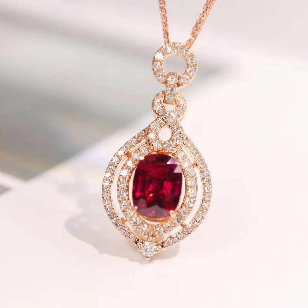 14k Gold 1.58 Ctw Natural Ruby & Diamond Pendant( Without Chain ) - 4