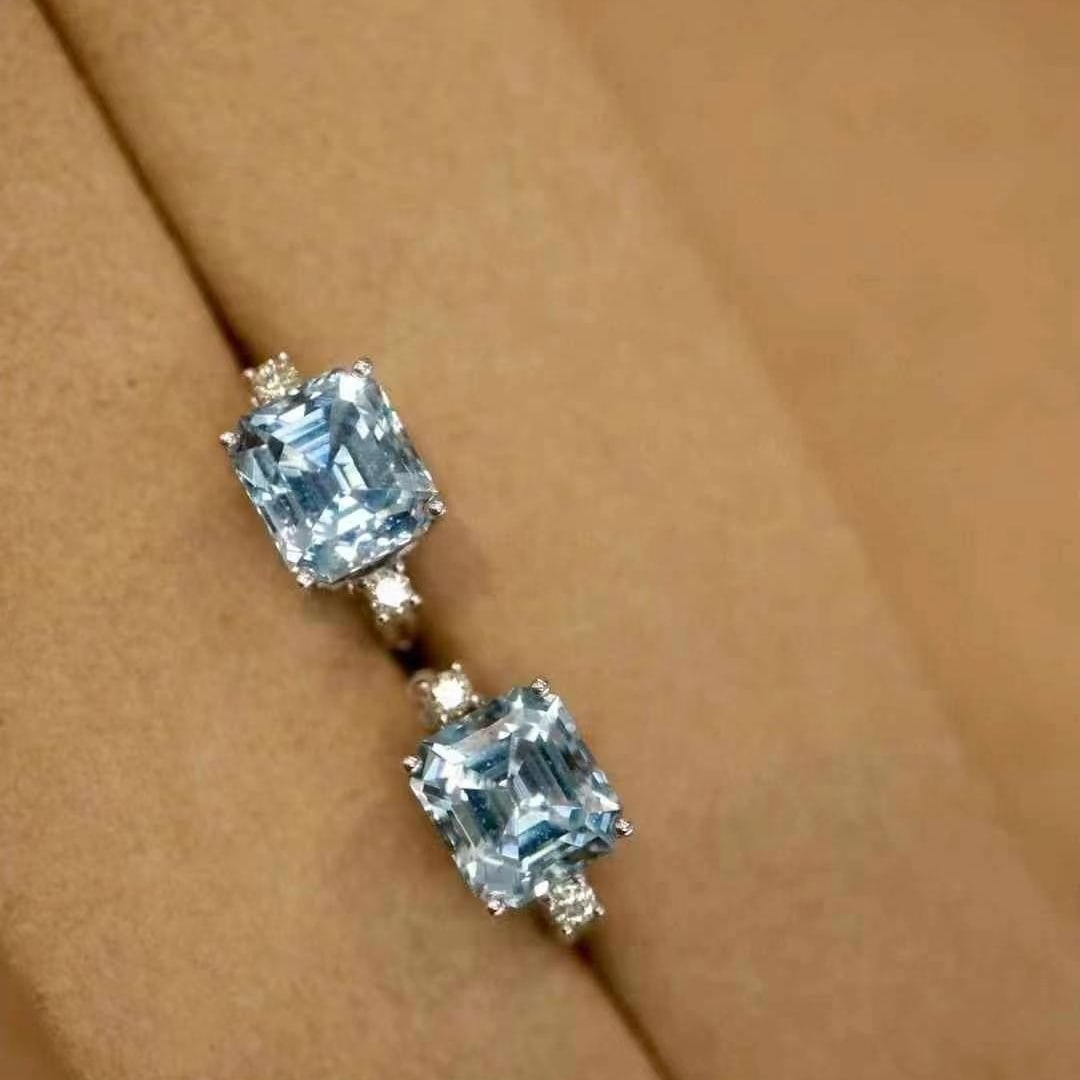 14k Gold 3.34 Ctw Natural Aquamarine & Diamond Earrings - 2