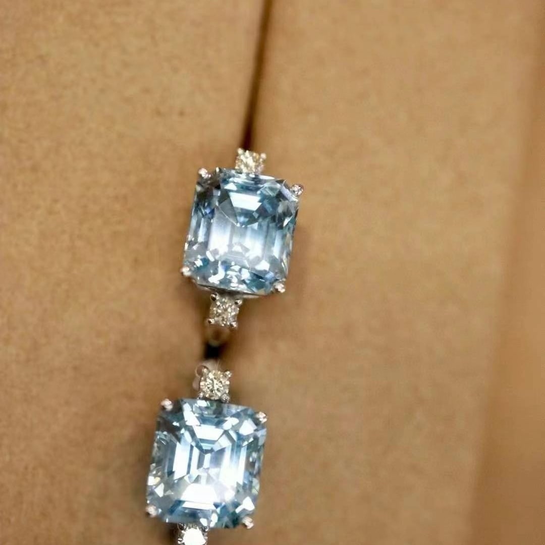 14k Gold 3.34 Ctw Natural Aquamarine & Diamond Earrings - 4