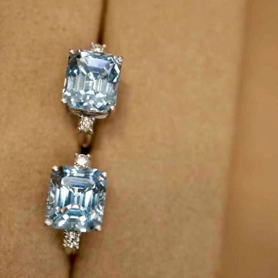 14k Gold 3.34 Ctw Natural Aquamarine & Diamond Earrings - 7