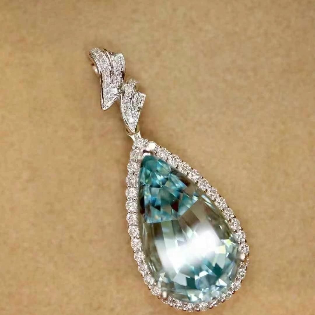 14k Gold 8.02 Ctw Natural Aquamarine & Diamond Pendant( Without Chain ) - 5