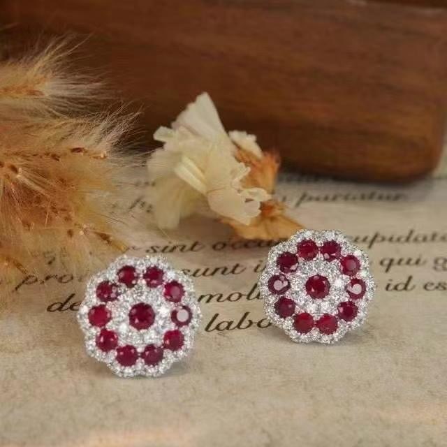 14k Gold 1.64 Ctw Natural Ruby & Diamond Earrings: Ref:230949147 // gold content:14k gold // main gemstone:ruby // shape:round // carat weight:1. 24ct // color:red // treatment:natural // cut grade:g // // adjacent gemstone 2 : diamond //