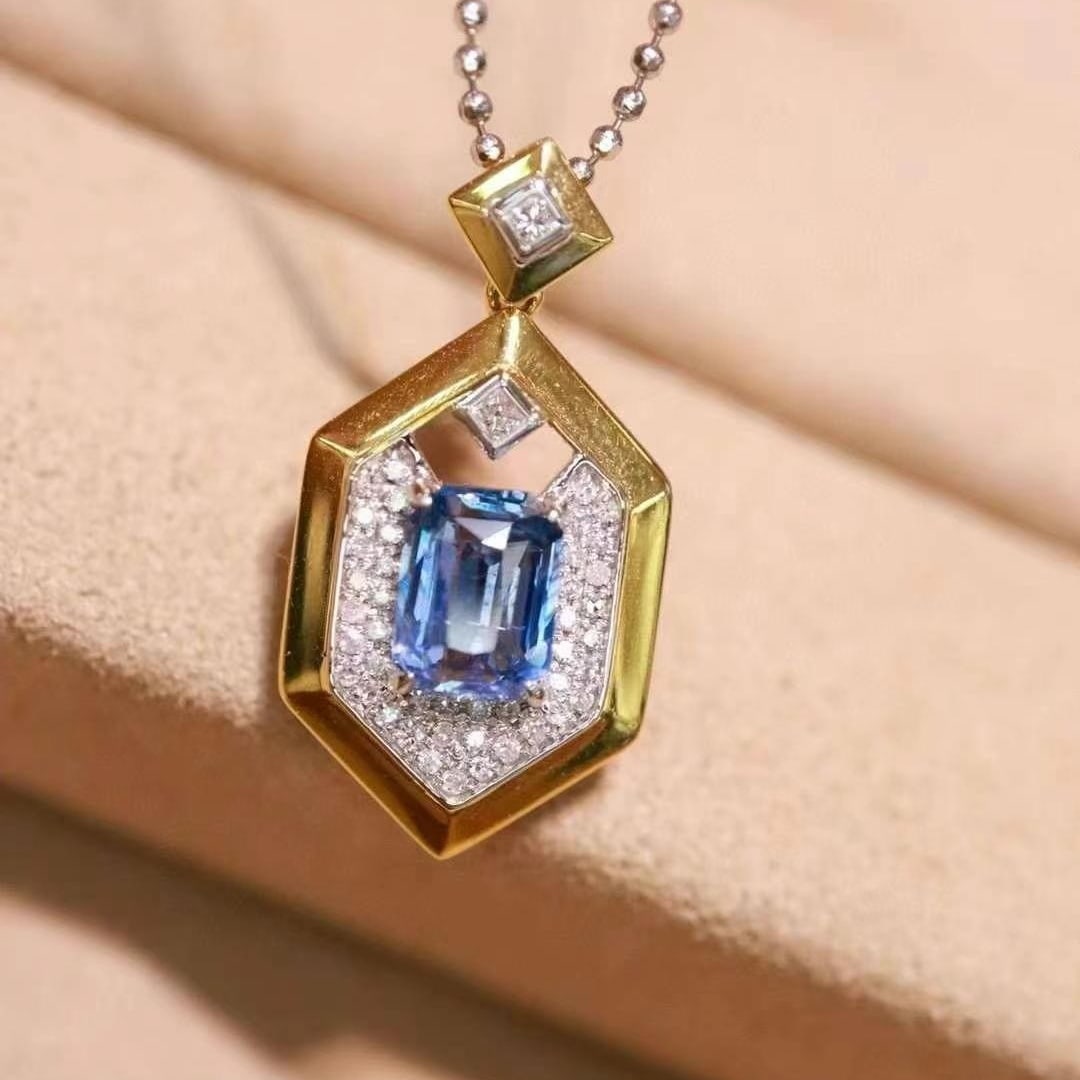 14k Gold 1.17 Ctw Natural Sapphire & Diamond Pendant( Without Chain ) - 6