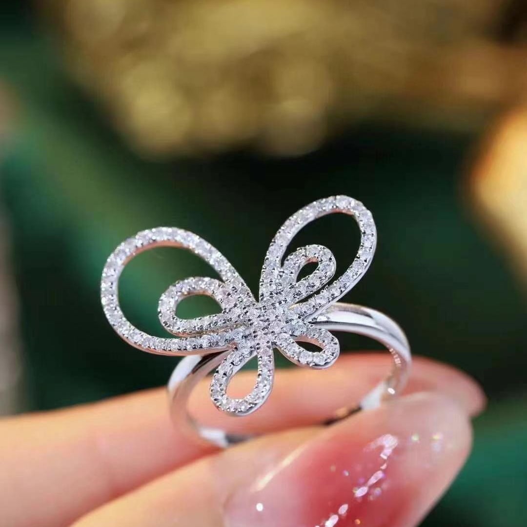 14k Gold 0.5 Ct Natural H Diamond & Butterfly Ring: Ref:230949156 // gold content:14k gold // ring size:7. 25us // // main gemstone:diamond // shape:round // carat weight:0. 5ct // clarity grade:vs-si // color:h // treatment:natural // cut grade:g //