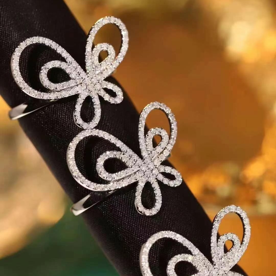 14k Gold 0.5 Ct Natural H Diamond & Butterfly Ring - 4