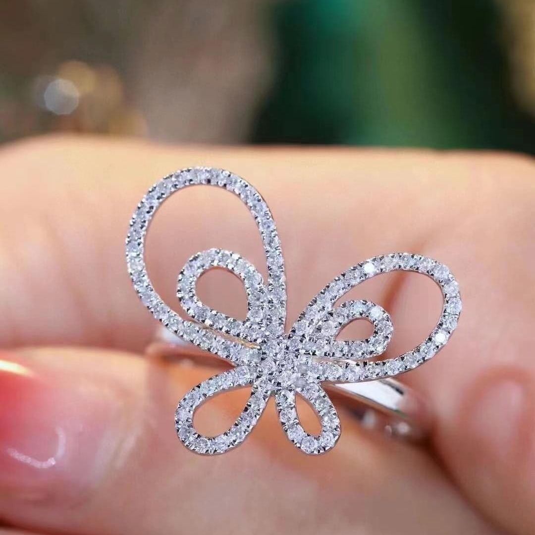 14k Gold 0.5 Ct Natural H Diamond & Butterfly Ring - 5