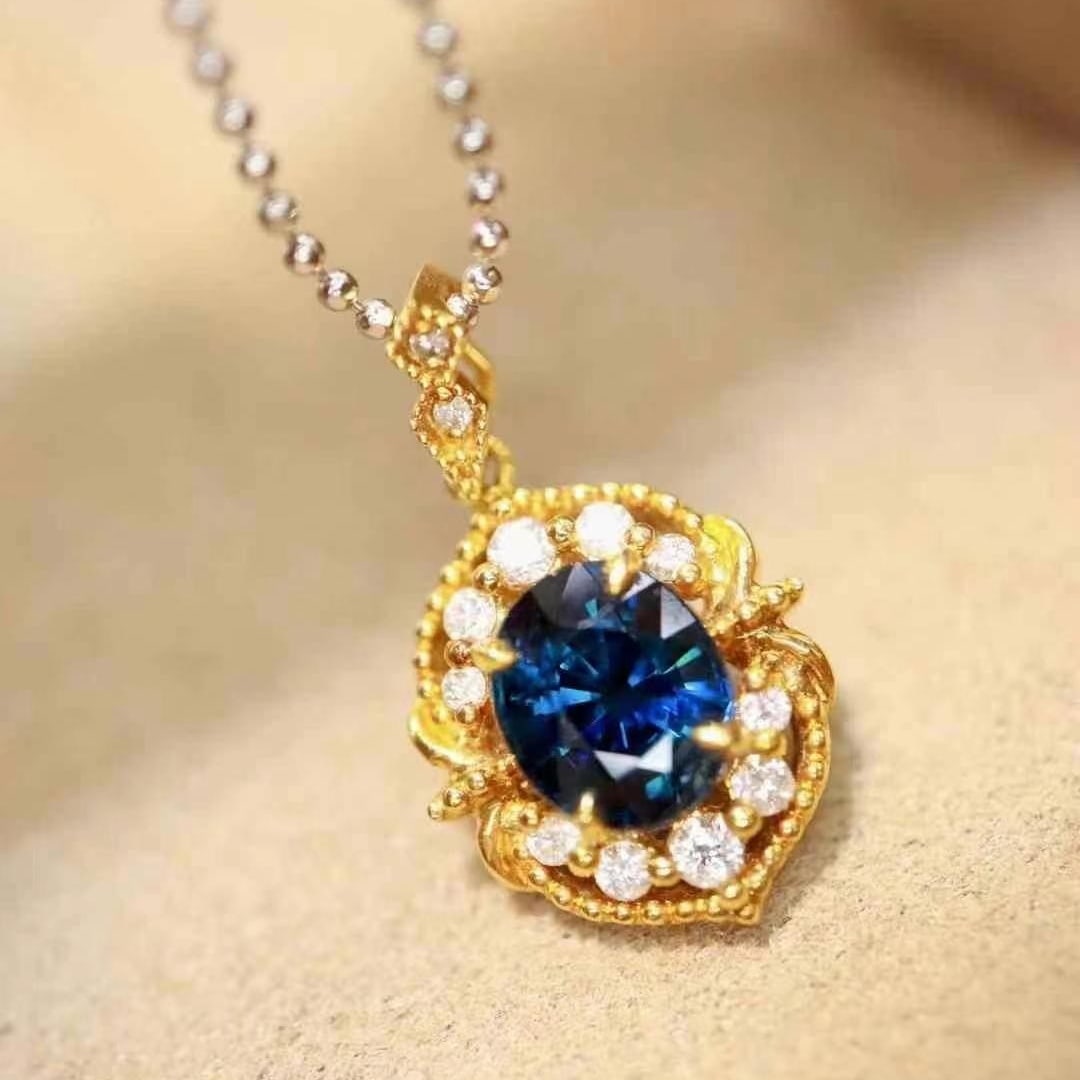 14k Gold 1.49 Ctw Natural Sapphire & Diamond Pendant( Without Chain ): Ref:230949161 // gold content:14k gold // main gemstone:sapphire // shape:oval // carat weight:1. 36ct // color:blue // treatment:natural // // adjacent gemstone 2 : diamond // shape:round // carat we
