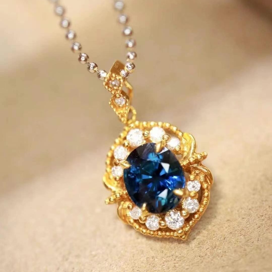 14k Gold 1.49 Ctw Natural Sapphire & Diamond Pendant( Without Chain ) - 5