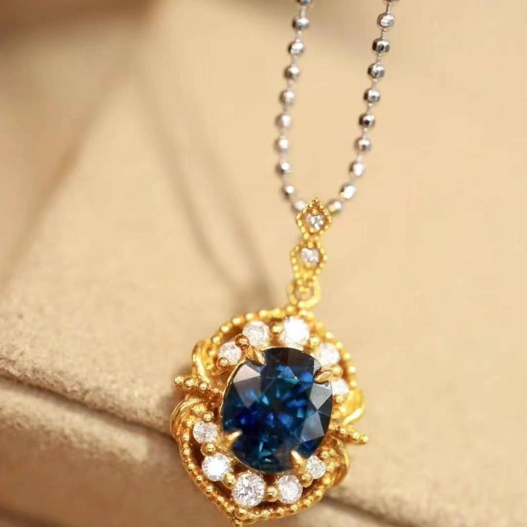 14k Gold 1.49 Ctw Natural Sapphire & Diamond Pendant( Without Chain ) - 7