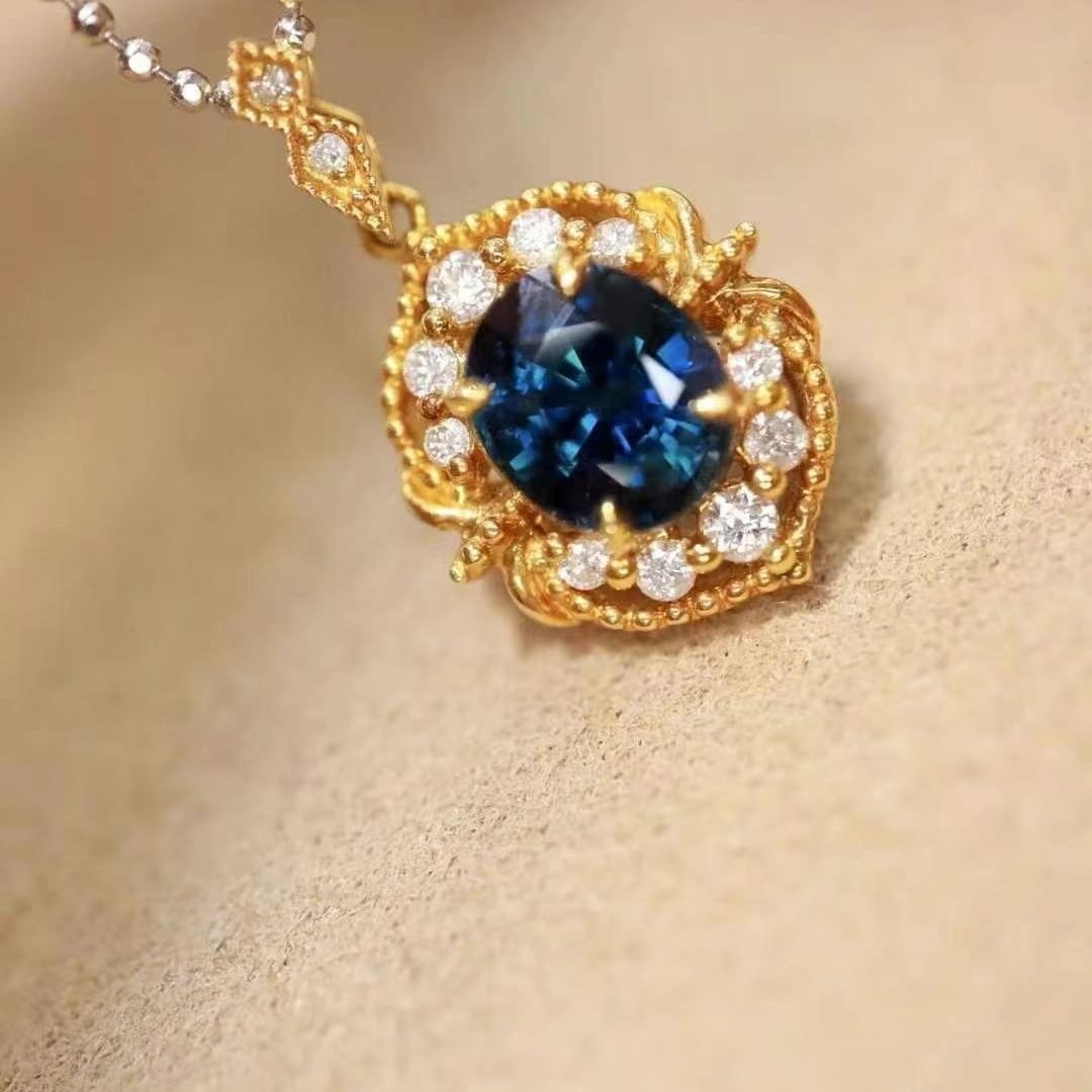 14k Gold 1.49 Ctw Natural Sapphire & Diamond Pendant( Without Chain ) - 8